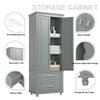 JIVOIT 62.5" H Tall Storage Cabinet with Two Drawers, Bathroom Storage Cabinet with Adjustable Shelf, Wood Cupboard Floor Cabinet for Office Bathroom view 4