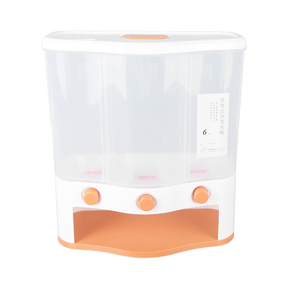 3 Grid Grain Dispenser Boxes with Lids, 6L Large Capacity Rice & Dry Food Storage Containers - Transparent Window Rice, Grain and Cereal Dispensers(orange)