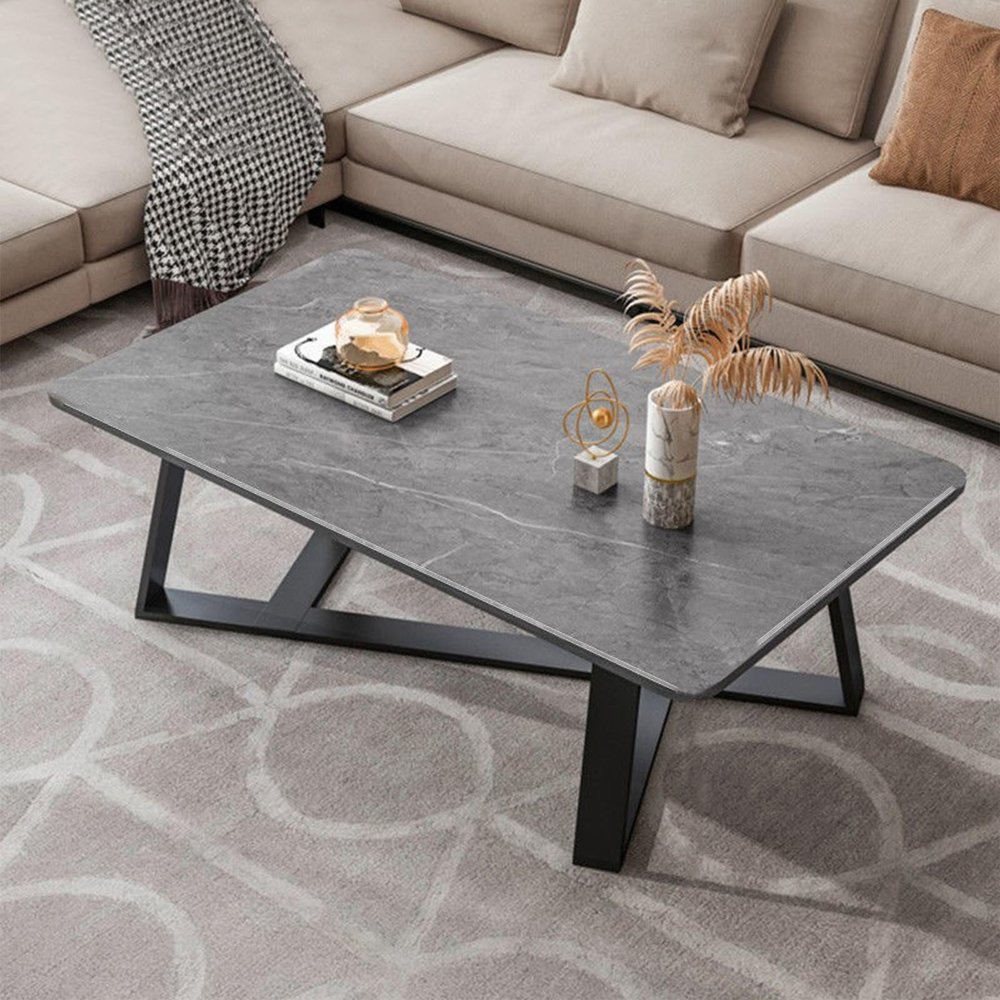 GQMYCDM Small Coffee Tables for Small Spaces, Rectangle Coffee Table, Modern Coffee Table, Wood Top with Metal Frames, Easy Assembly (Color : Gray+Black, Size : 47in/120cm)
