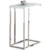 HomeStock Art Deco Dreams Glass Top Snack Table, Chrome and White, 24" H x 10" W x 18" D, Sleek White Tempered Glass Surface with Chrome Base for Easy Snack Access view 1
