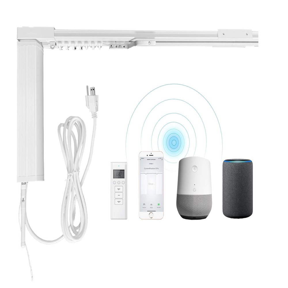 Homesupplier Smart Curtain System: WiFi Control, Heavy Duty, Compatible with Alexa and Google Home, Adjustable Length, Ceiling/Wall Mounting (0-120")