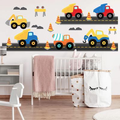 Large Construction Transportation Dump Truck Car Wall Decals 69" W x 44" H Kids Stickers Peel and Stick Removable Vinyl Art Kids Bedroom Baby Room Nursery Wall Decals Colorful Gift Sticker