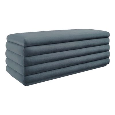 Modway Mezzo 46 Inch Performance Velvet Upholstered Storage Bench in Cadet Blue - Channel Tufted Ottoman for Bedroom, Entryway - Versatile Bed and Living Room Bench with Storage