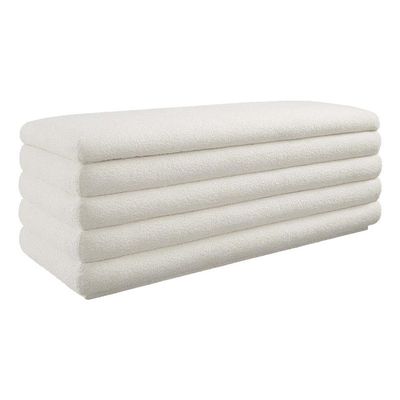 Modway Mezzo 46 Inch Boucle Fabric Upholstered Storage Bench in Cloud - Channel Tufted Ottoman for Bedroom, Entryway - Versatile Bed and Living Room Bench with Storage