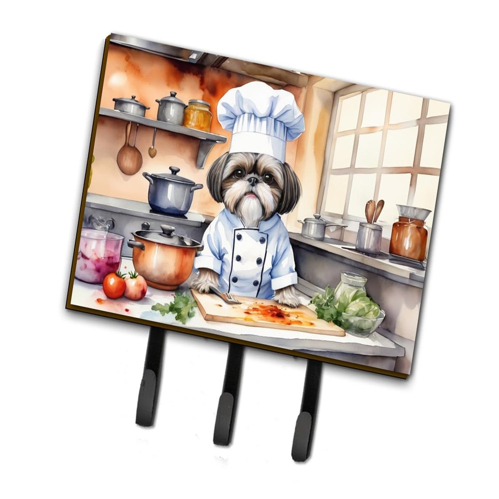Caroline's Treasures Shih Tzu The Chef Leash or Key Holder Wall Hooks, Key Hooks Holder, Coat Rack Wall Mount, Coat Hooks, Hooks for Hanging Keys, Towels, Aprons, Leashes