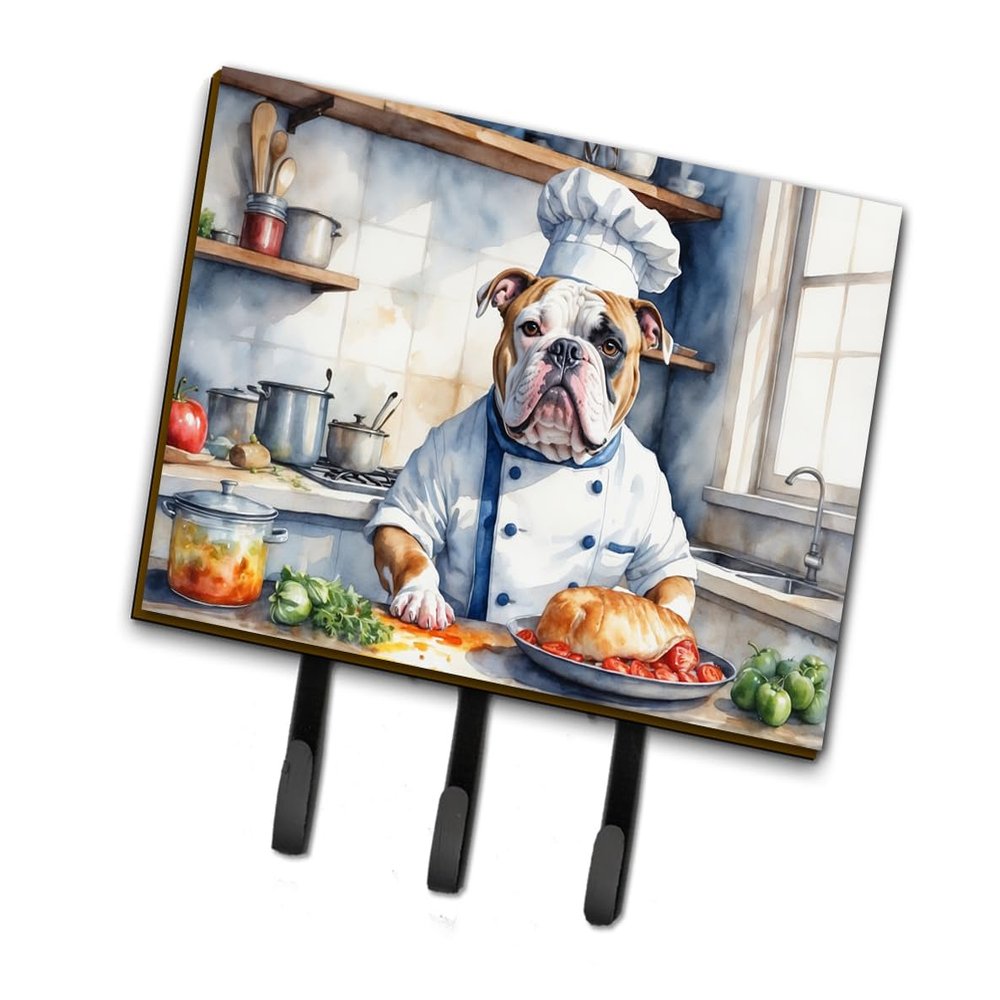 Caroline's Treasures American Bulldog The Chef Leash or Key Holder Wall Hooks, Key Hooks Holder, Coat Rack Wall Mount, Coat Hooks, Hooks for Hanging Keys, Towels, Aprons, Leashes