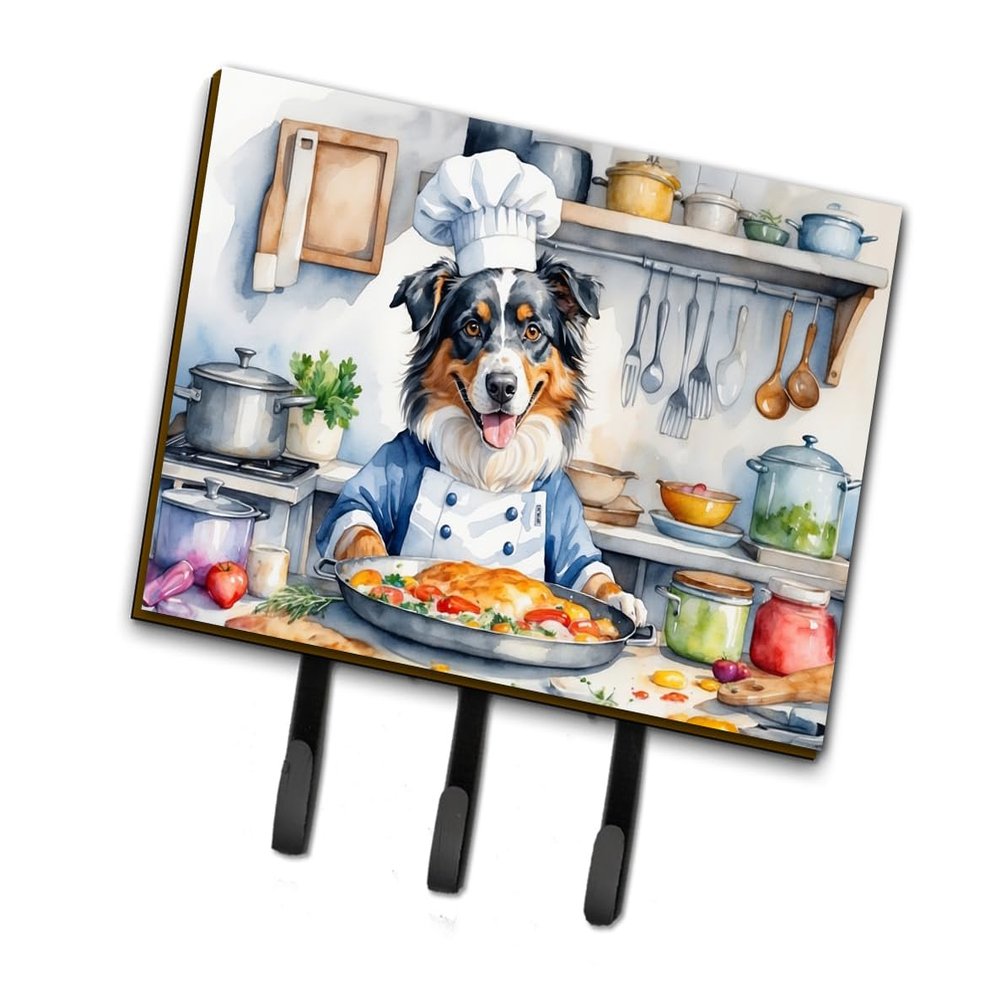Caroline's Treasures Australian Shepherd The Chef Leash or Key Holder Wall Hooks, Key Hooks Holder, Coat Rack Wall Mount, Coat Hooks, Hooks for Hanging Keys, Towels, Aprons, Leashes