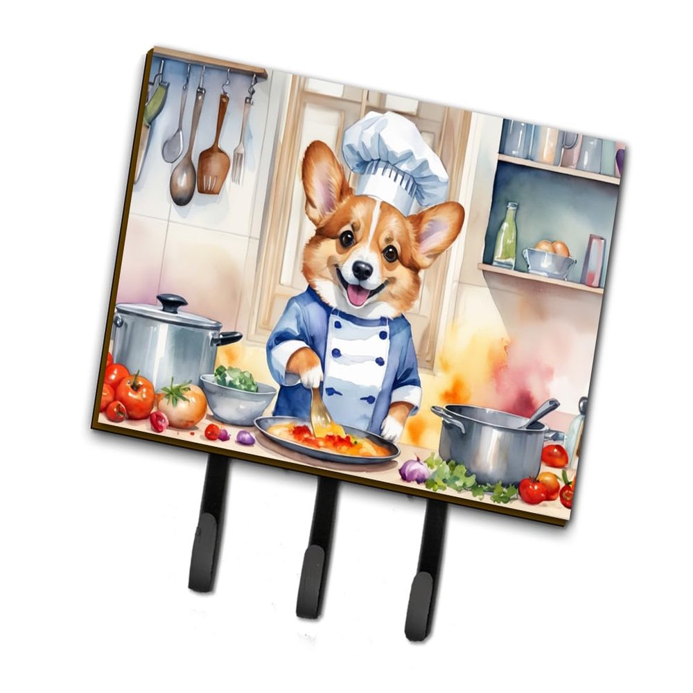 Caroline's Treasures Corgi The Chef Leash or Key Holder Wall Hooks, Key Hooks Holder, Coat Rack Wall Mount, Coat Hooks, Hooks for Hanging Keys, Towels, Aprons, Leashes