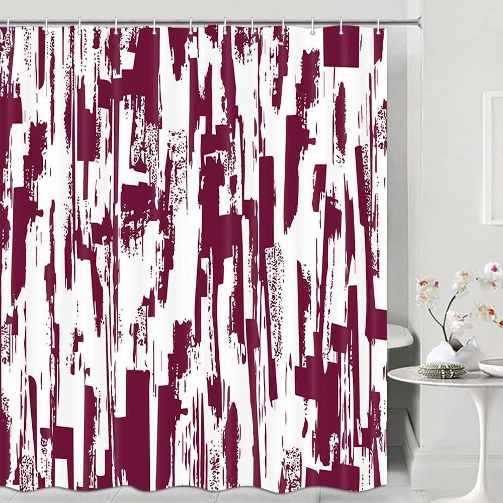 JAWO Pink and White Shower Curtain, Abstract Black Ombre Shower Curtains for Chic Modern Bathroom Decor,Graffiti Modern Waterproof Fabric Decorative Bath Curtain for Bathroom