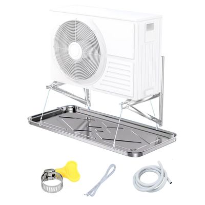 XGQXZWC Air Conditioner Drip Pan, AC Condensate Drain Pan with Drain Tubing, Stainless Steel Universal Ac Drip Cushion Water Collecting Drainage Pan, Universal Window Air Conditioner Drain Kit (Size