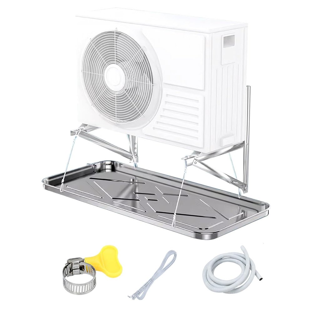 XGQXZWC Air Conditioner Drip Pan, AC Condensate Drain Pan with Drain Tubing, Stainless Steel Universal Ac Drip Cushion Water Collecting Drainage Pan, Universal Window Air Conditioner Drain Kit (Size