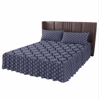 Abstract Floral Blue Bed Skirt for Full Size Bed,Wrap Around Bedding Skirt Dust Ruffle Bedskirt Sets With 2 Packs Matching Pillow Covers 30"x20",Classic 18 Inch Drop,Vintage Geometric Tribal Ethnic