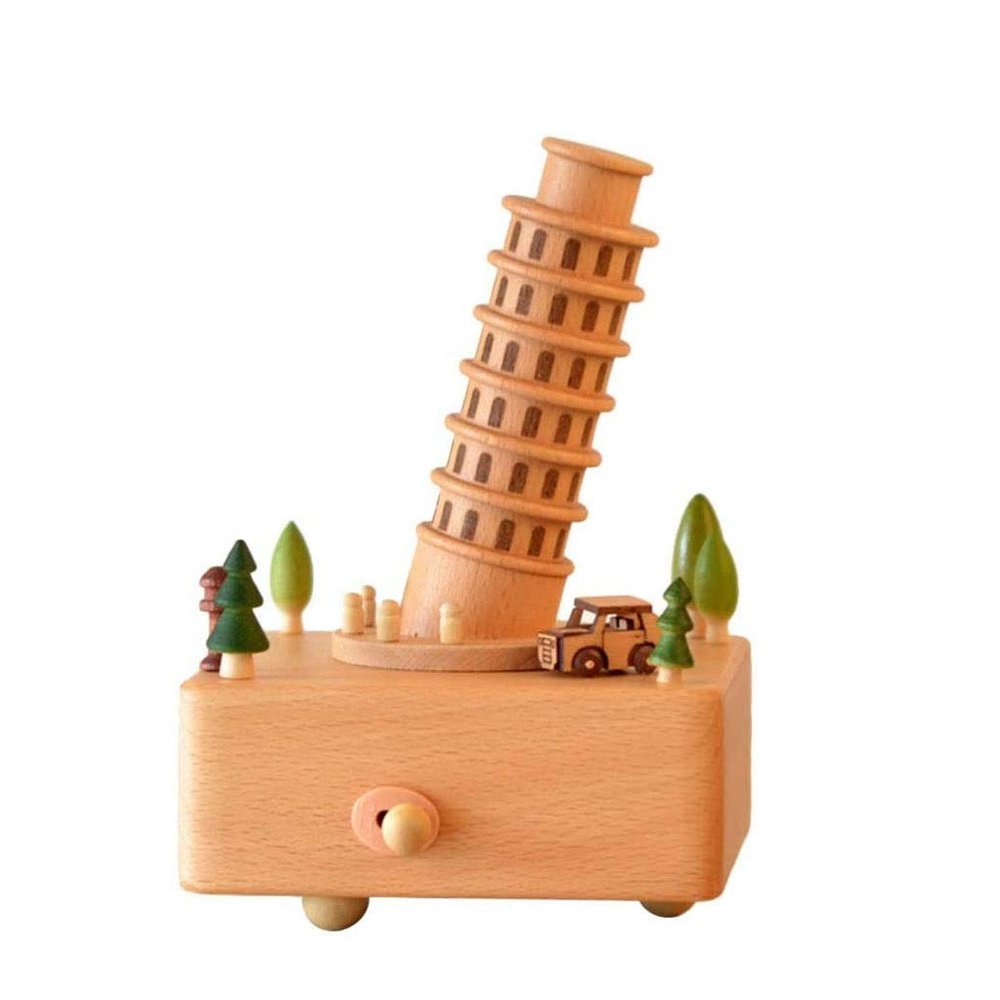 EVXOIJM Music Box Vintage Wooden Melody Box of Leaning Tower of Pisa Creative Desktop for Kids Girls Friends Family Valentines