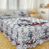 4th of July Bed Skirt for King Size Bed,Wrap Around Bedding Skirt Dust Ruffle Bedskirt Sets With 2 Packs Matching Pillow Covers 36"x20",Classic 18 Inch Drop,Nautical Anchor Red Blue Stars Wood Grain view 3