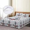 4th of July Bed Skirt for King Size Bed,Wrap Around Bedding Skirt Dust Ruffle Bedskirt Sets With 2 Packs Matching Pillow Covers 36"x20",Classic 18 Inch Drop,Nautical Anchor Red Blue Stars Wood Grain view 4
