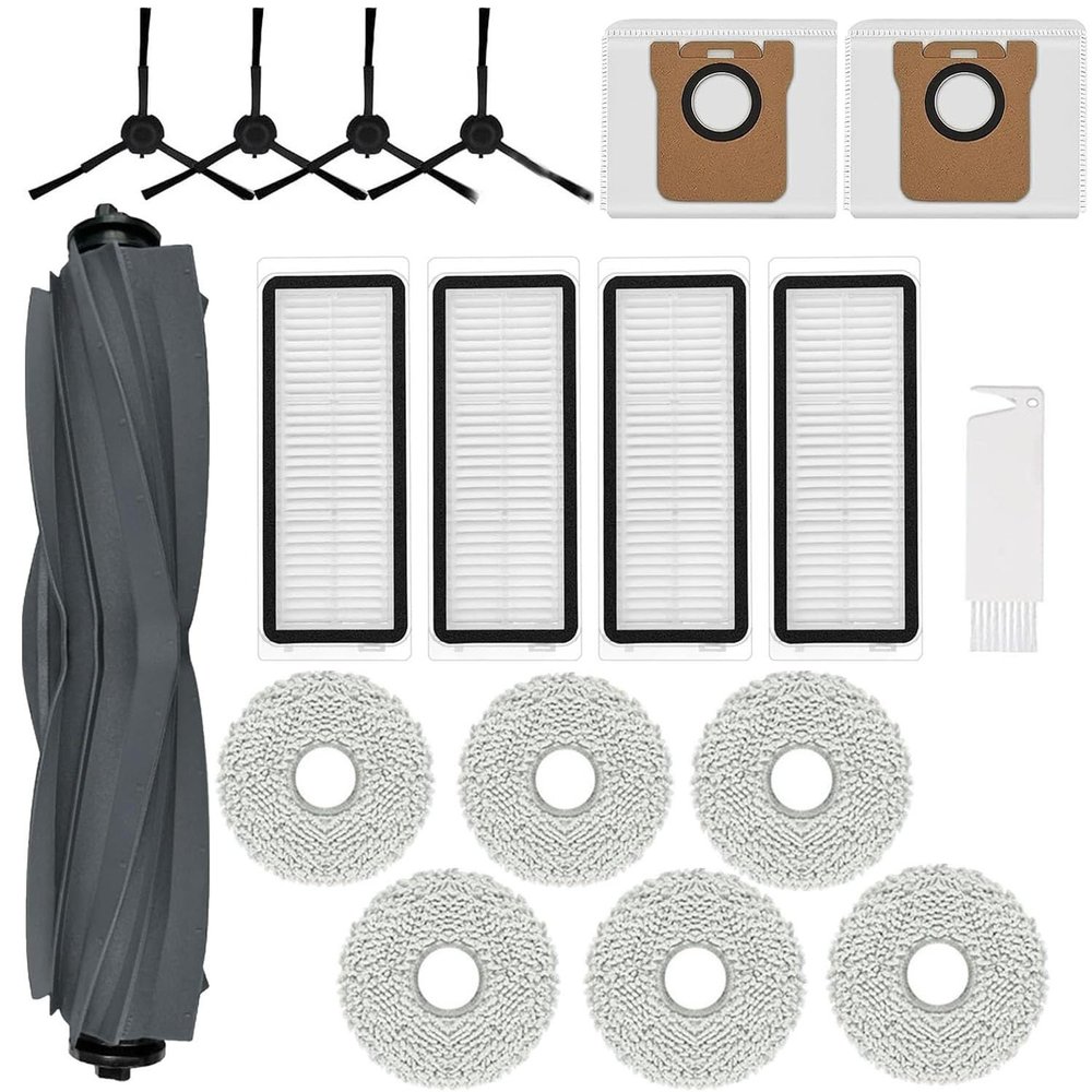 18 Pack Accessories for Dreame L20 Ultra / L30 Ultra Robot Vacuum Replacement Parts Includes 1 Main Brush, 4 Hepa Filters, 4 Side Brushes, 6 Mop Cloths, 2 Dust Bags and 1 Cleaning Brush