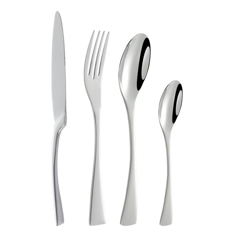 ONUIFIKE Silverware Set, 4/16/24/32 Pieces Stainless Steel Tableware Set Knife, Fork And Spoon Home Hotel Steak Knife And Fork Dessert Spoon Gift Tableware, Cutlery Flatware Set (Color : Silver, Si