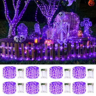 JMEXSUSS 8 Pack 50 LED Fairy Lights Battery Operated - Purple Halloween Lights for Gift Party Garden Patio Home Halloween Christmas Decorations