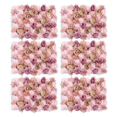 FAIRYPAGODA 4PCS Flower Wall Panels, 24" X 16" Flower Wall Panel Floral Backdrop, Autumn Pink Flower Wall Decor, Faux Flower Panel, Silk Dahlia Rose Floral Panel for Wedding, Party, Bridal Shower