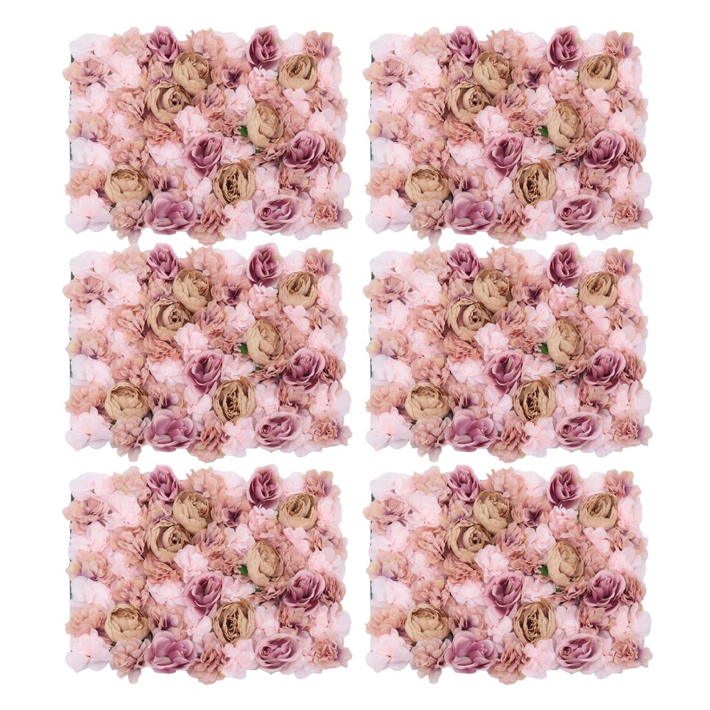 FAIRYPAGODA 4PCS Flower Wall Panels, 24" X 16" Flower Wall Panel Floral Backdrop, Autumn Pink Flower Wall Decor, Faux Flower Panel, Silk Dahlia Rose Floral Panel for Wedding, Party, Bridal Shower