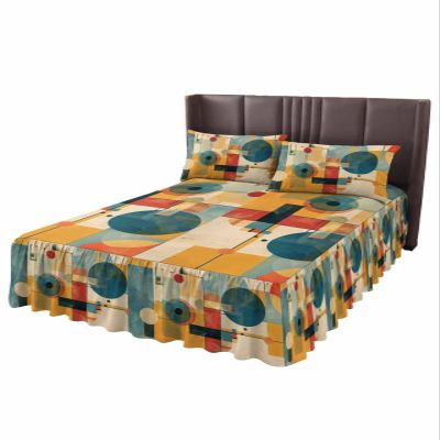 Geometric Yellow Bed Skirt for Twin Size Bed,Wrap Around Bedding Skirt Dust Ruffle Bedskirt Sets With 1 Pack Matching Pillow Covers 30"x20",Classic 18 Inch Drop,Modern Abstract Graffiti Painting Art