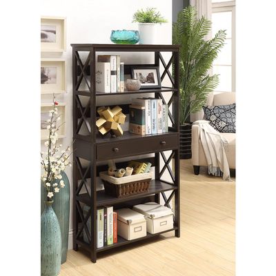 Art Nouveau Bookcase - Modern Shelving for Home & Office Decor Espresso/5 Tier with Drawer