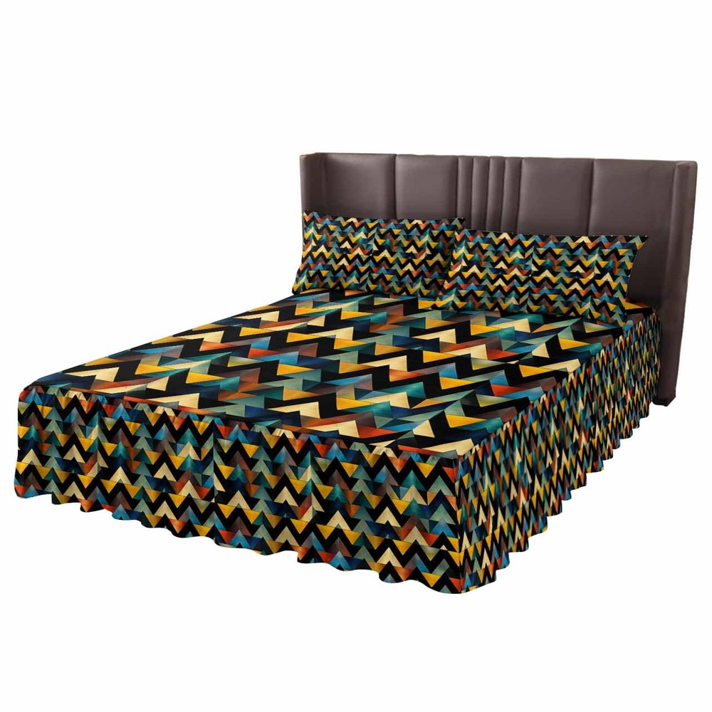 Geometric Bed Skirt for Twin Size Bed,Wrap Around Bedding Skirt Dust Ruffle Bedskirt Sets With 1 Pack Matching Pillow Covers 30"x20",Classic 18 Inch Drop,Gradient Yellow Blue Modern Abstract Art