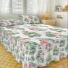 Trpical Green Leaves Bed Skirt for Full Size Bed,Wrap Around Bedding Skirt Dust Ruffle Bedskirt Sets With 2 Packs Matching Pillow Covers 30"x20",Classic 18 Inch Drop,Summer Birds Flower Simple White view 3