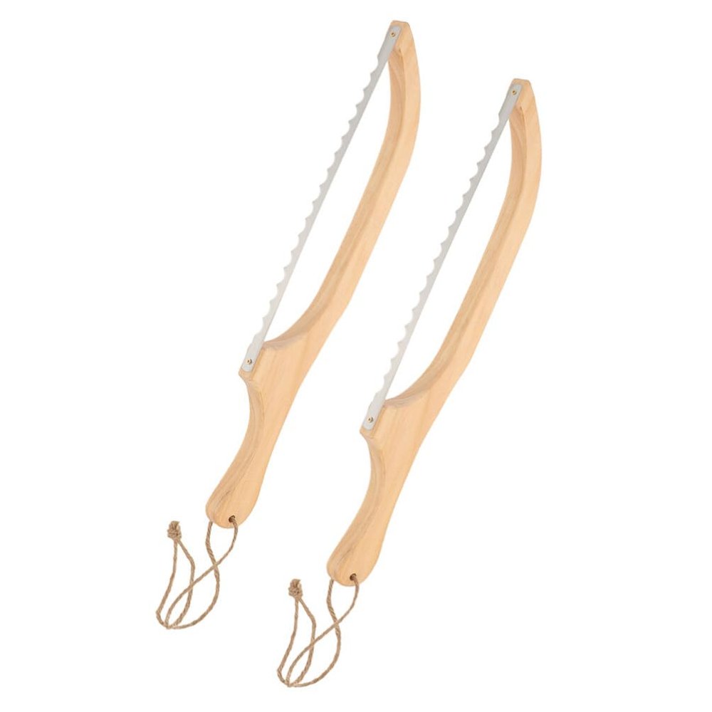 MAGICLULU Bread Loaf Cutter Slicer 2 Pack Serrated Steel Wooden Handle Baking Tool for Home