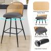 Bekrvio Bar Stools Set of 3, 360 Swivel Upholstered Barstools with Rattan Full Back and Metal Legs, PU Leather Seat, 29" Mid Century Modern Counter Stool Kitchen Island Bar Chairs, Grey view 4