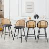 Bekrvio Counter Height Bar Stools Set of 4, 360 Swivel Upholstered Barstools with Rattan Full Back & Metal Legs, PU Leather Seat, 26" Mid Century Modern Counter Stool Kitchen Island Bar Chairs, Grey view 1
