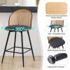 Bekrvio Counter Height Bar Stools Set of 4, 360 Swivel Upholstered Barstools with Rattan Full Back & Metal Legs, PU Leather Seat, 26" Mid Century Modern Counter Stool Kitchen Island Bar Chairs, Grey view 3