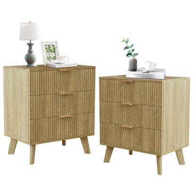 affeivul Mid Century Modern Dresser, 3 Drawer Dresser for Bedroom Wood, 3 Drawer Nightstand Set of 2, Storage Cabinet Side Table with Solid Wood Legs, Small Dresser for Closet, Living Room (Natural)