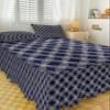 Flower Blue Bed Skirt for Queen Size Bed,Wrap Around Bedding Skirt Gathered Dust Ruffle Bedskirt Sets With 2 Packs Matching Pillow Covers 30"x20",Classic 18 Inch Drop,Minimalist Geometric Abstract Art view 3