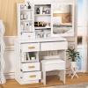 Haibinsuo Vanity Desk with Sliding Mirror, Bedroom Dressing Table, Makeup Table with 5 Drawers & Shelves Hidden Storage Space White view 1