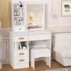 Haibinsuo Vanity Desk with Sliding Mirror, Bedroom Dressing Table, Makeup Table with 5 Drawers & Shelves Hidden Storage Space White view 2