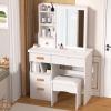Haibinsuo Vanity Desk with Sliding Mirror, Bedroom Dressing Table, Makeup Table with 5 Drawers & Shelves Hidden Storage Space White view 3
