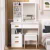 Haibinsuo Vanity Desk with Sliding Mirror, Bedroom Dressing Table, Makeup Table with 5 Drawers & Shelves Hidden Storage Space White view 4
