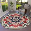 Abstract Flower Round Area Rugs Collection 4', Non Slip Indoor Circular Throw Runner Rug Floor Mat Carpet for Living Room Dining Table Bedroom Nursery Decor Geometric Boho Traditional Oriental Tribal view 1