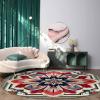 Abstract Flower Round Area Rugs Collection 4', Non Slip Indoor Circular Throw Runner Rug Floor Mat Carpet for Living Room Dining Table Bedroom Nursery Decor Geometric Boho Traditional Oriental Tribal view 4