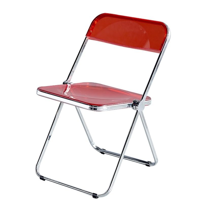 Folding Dining Chair,Transparent Modern Clear Folding Dining Chairs,Acrylic Stackable Chair,Plastic Panel & Metal Chrome Frame,PC Plastic Living Room Seat,Weight Capacity 75kg/165lbs ( Color : Crimson