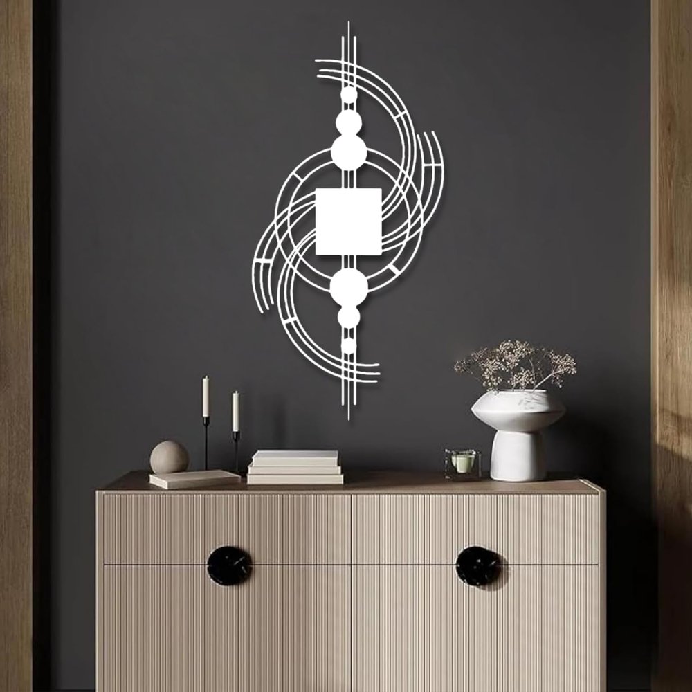 Geometric Metal Wall Art, Lines Metal Laser Wall Art, Metal Abstract and Geometric Wall Decor, Matel Line Art Wall Decor, Geometric Line Wall Art, Minimalist Metal Wall Sign, Wall Hangings (14"x 29"| 36x76cm, White)