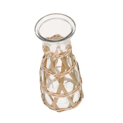 Zerodeko 1pc Woven Glass Flower Vase for Rustic Decor Farmhouse Table Centerpiece Natural Straw Design for Floral Arrangements