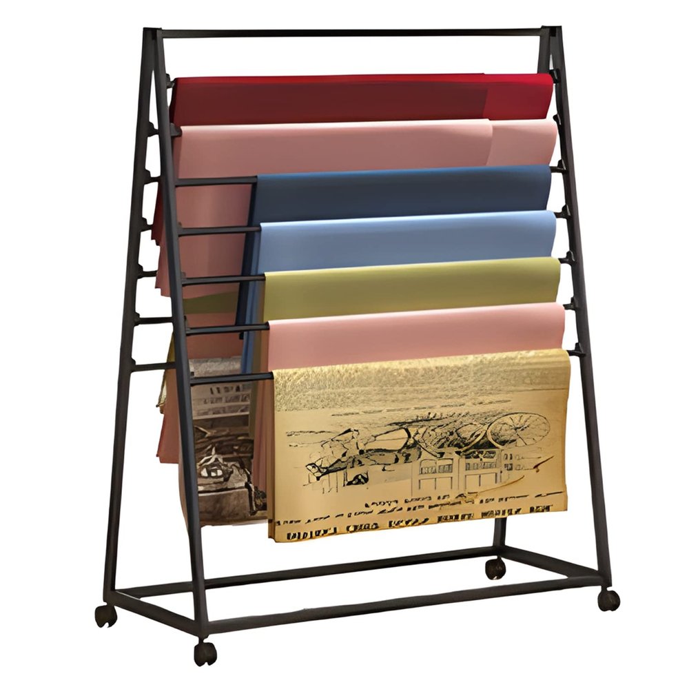 FUYAO Freestanding Movable Scarf Rack Stand/Wrapping Paper Storage Organziers with Wheels, Metal Modern Double-Side Tall Display Shelf for FlowerCraft Room/Shop/Retail Stores
