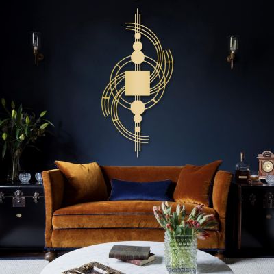 Geometric Metal Wall Art, Lines Metal Laser Wall Art, Metal Abstract and Geometric Wall Decor, Matel Line Art Wall Decor, Geometric Line Wall Art, Minimalist Metal Wall Sign, Wall Hangings (11"x 24"| 29x62cm, Gold)