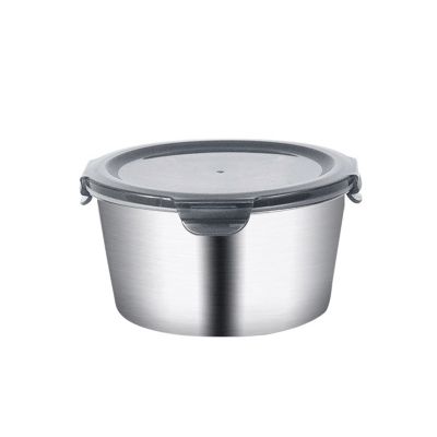 Bento Boxes Stainless Steel Round Refrigerator Food Storage Box Microwave Heating Sealed Pot Fresh-Keeping Box (Size : 1100ml)