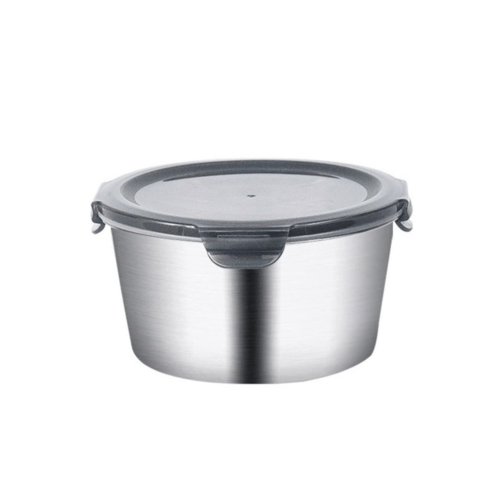 Bento Boxes Stainless Steel Round Refrigerator Food Storage Box Microwave Heating Sealed Pot Fresh-Keeping Box (Size : 1100ml)