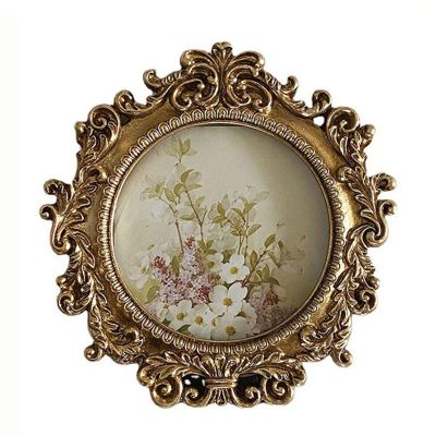 irbaniland 4 Inch Round Shape Resin Photo Frame, Vintage Gold Picture Frame, Photo Tabletop & Wall Display Hanging Display & Home Decor (Gold 1)