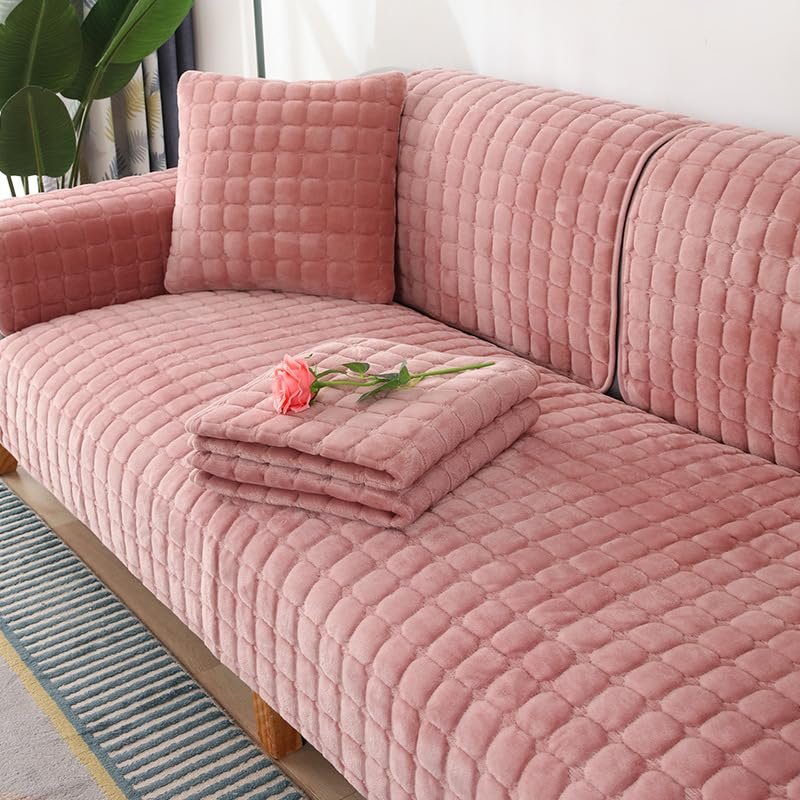 Velvet Couch Cover,Anti-Slip Sectional Couch Covers,Reversible Quilted Corner Furniture Cover,Sofa Slipcover for Dogs Cats Pet,Washable Recliner Sofa Cover,Only 1 Piece/Not All Set,Pink-28"x70"