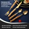 Bamboo Silverware Gold Sets for 8-40 Piece Natural Bamboo Flatware Sets,Bamboo Handled Silverware Sets,Bamboo Fork And Knife set,Household Kitchen Bamboo Utensil Flatware Sets (40-Piece for 8) view 4